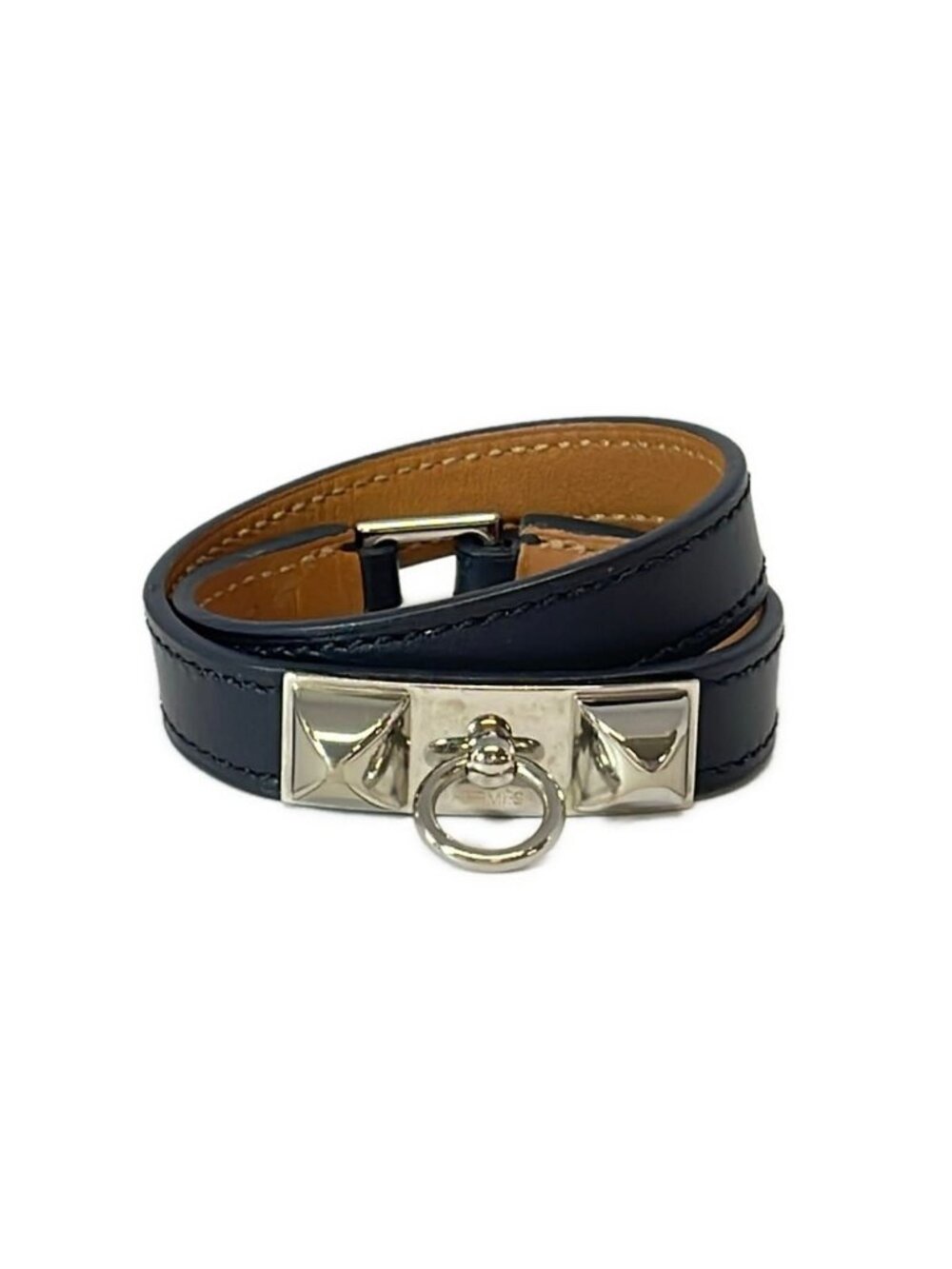 Hermes Bracelet Medor Leather Black Silver